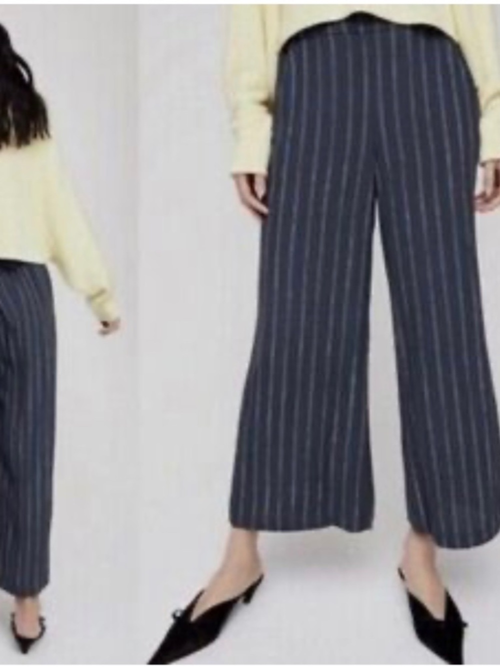 Wilfred Aritzia Faun Pants Navy Pinstripe Wide-Leg Pants XS
